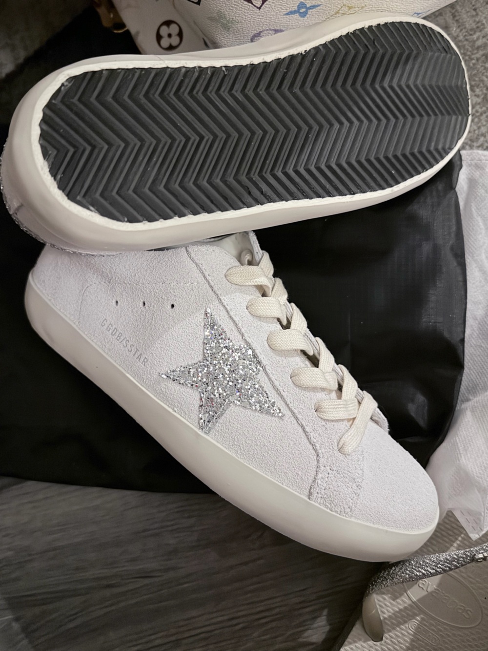 Off White Sneakers with Silver Glitter Star